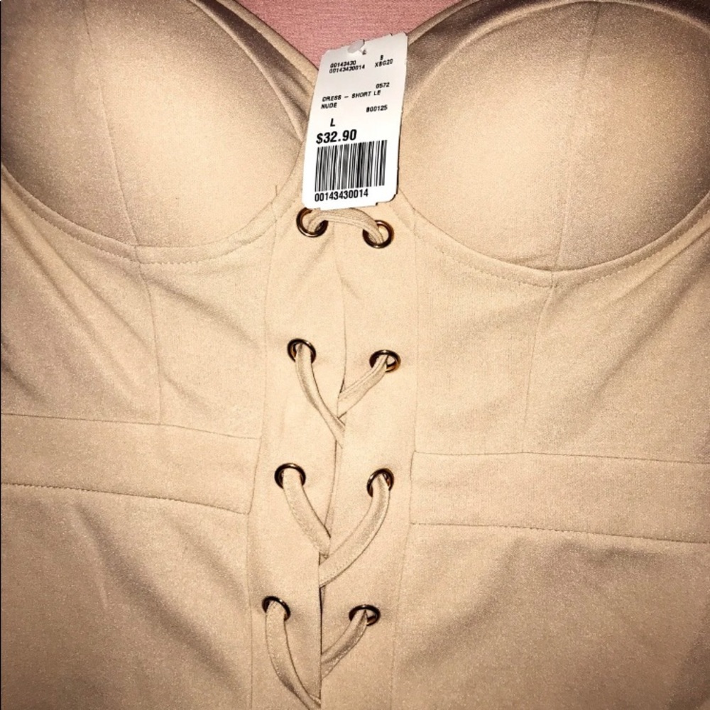 FOREVER21 NUDE LACEUP DRESS